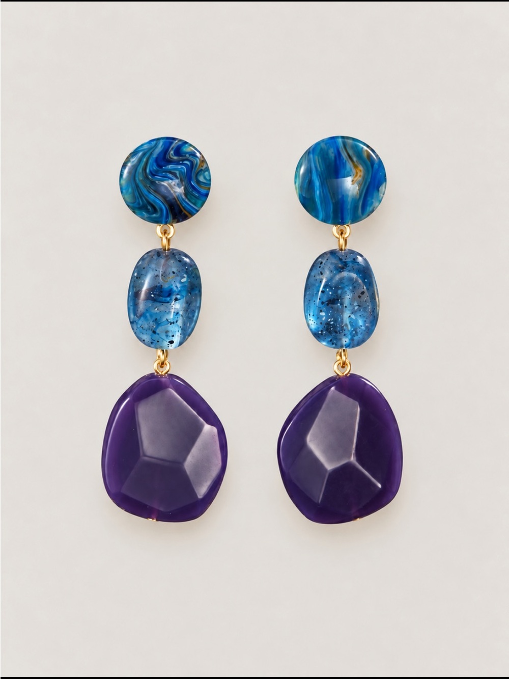 New! Blue Gemstone Beaded Drop Earrings NWOT